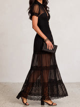 Elena robe longue boutonnée noire – vue de côté