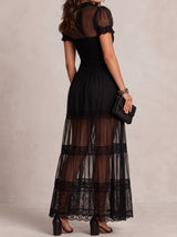 Elena robe longue boutonnée noire – vue de dos