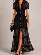Elena robe longue boutonnée noire – vue de face