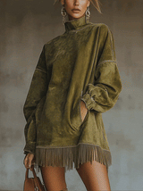 Robe oversize effet daim avec franges verte – en mouvement