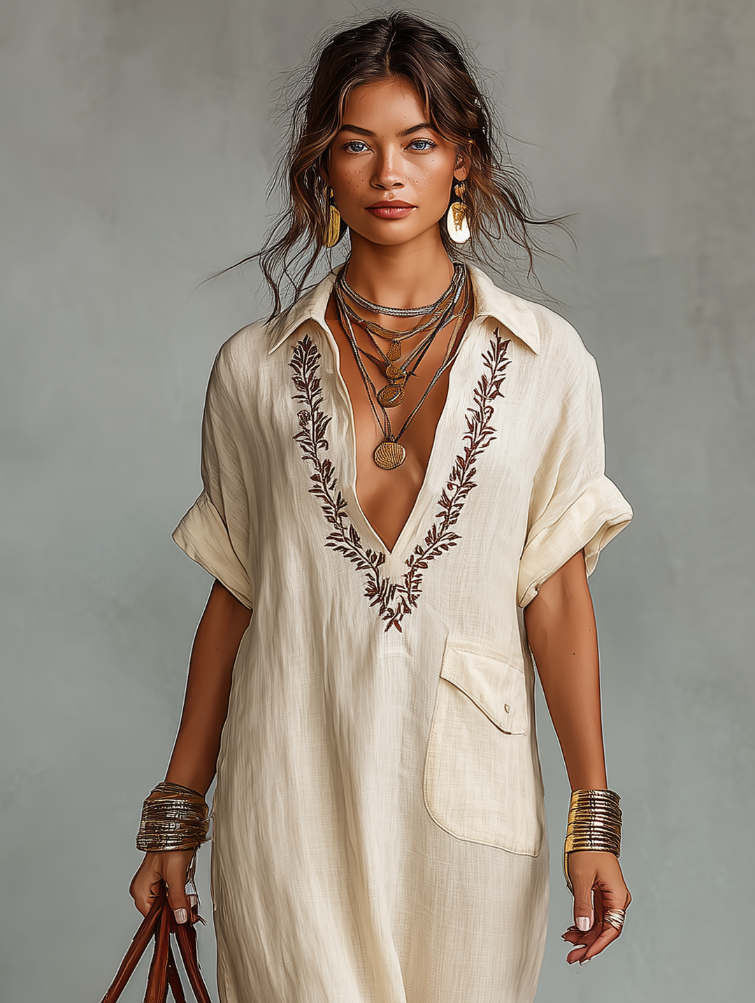 Camille | Robe longue bohème élégante avec broderie et coupe fluide