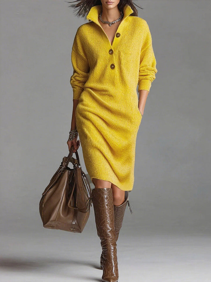 Robe pull élégante à col ouvert et boutons