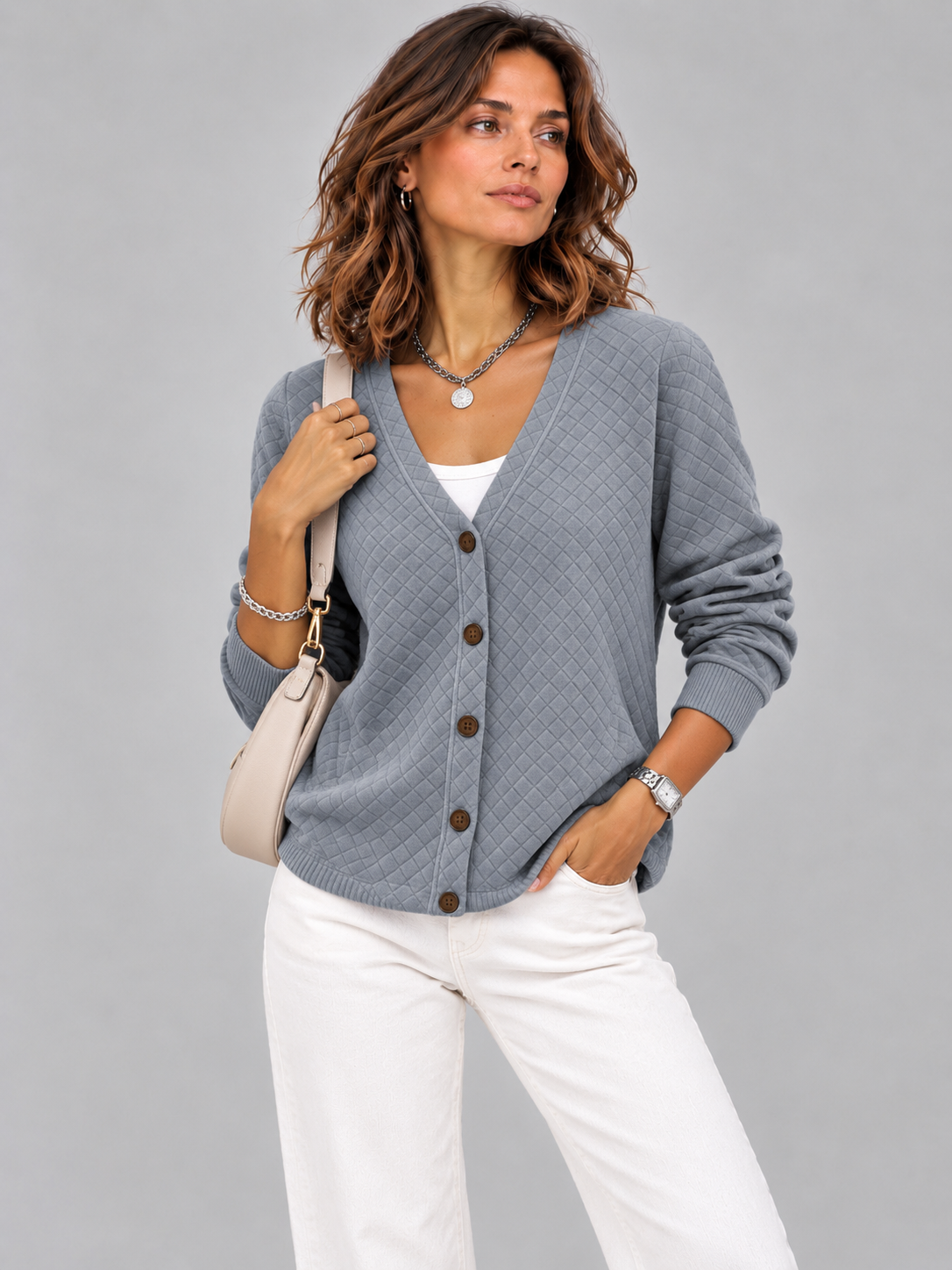 Léonie™ | Veste en tricot matelassée avec boutons