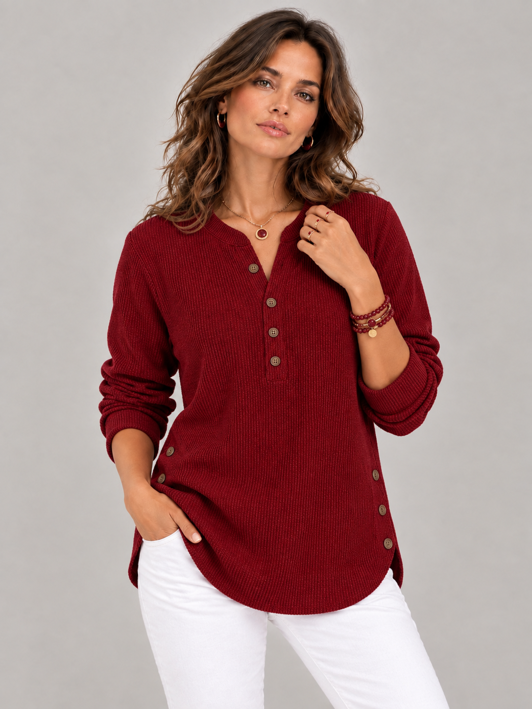 Blanche™ | Tunique Henley avec boutons