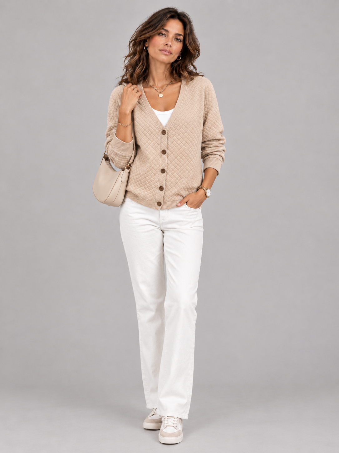 Léonie™ | Veste en tricot matelassée avec boutons