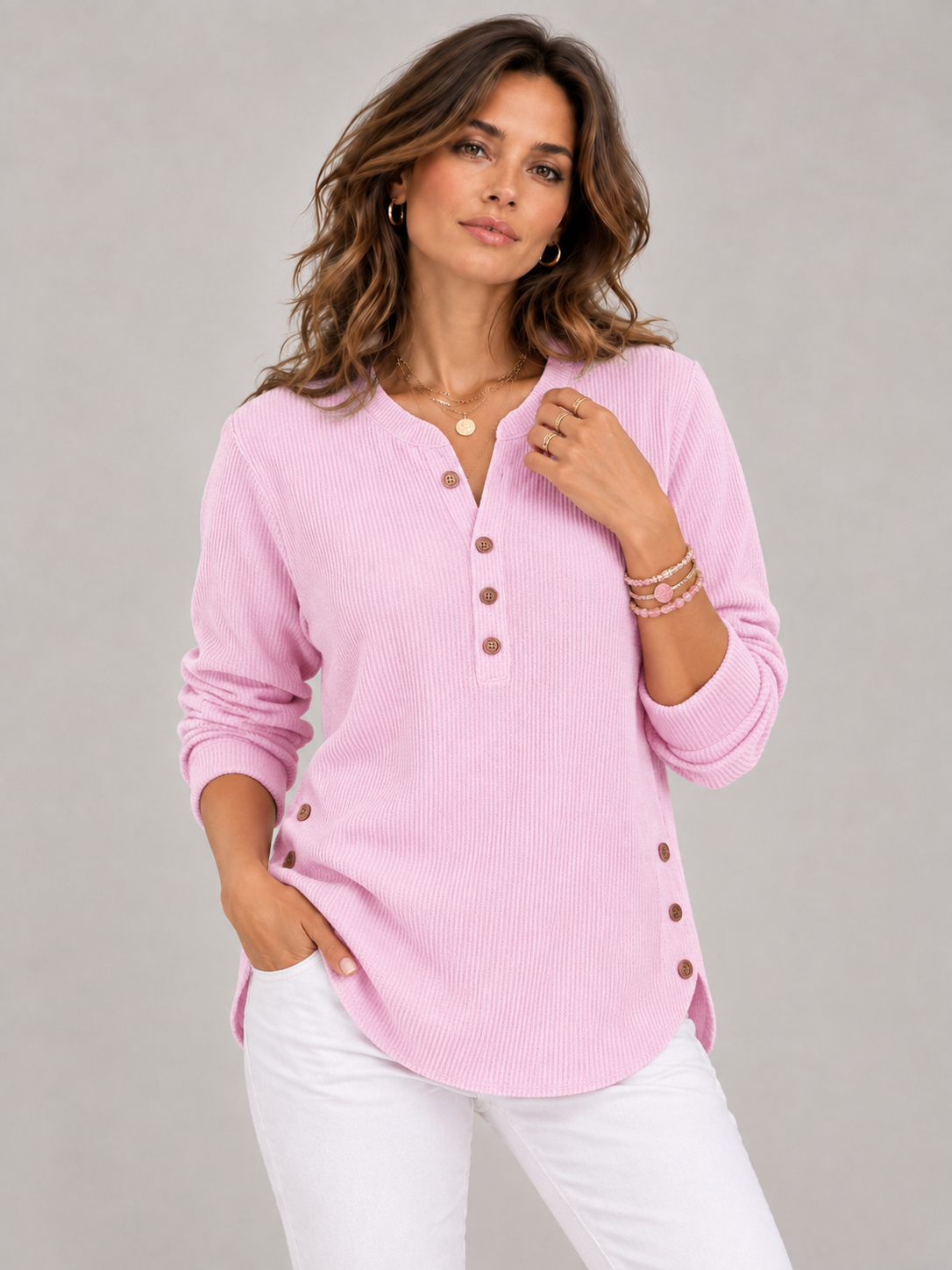 Blanche™ | Tunique Henley avec boutons