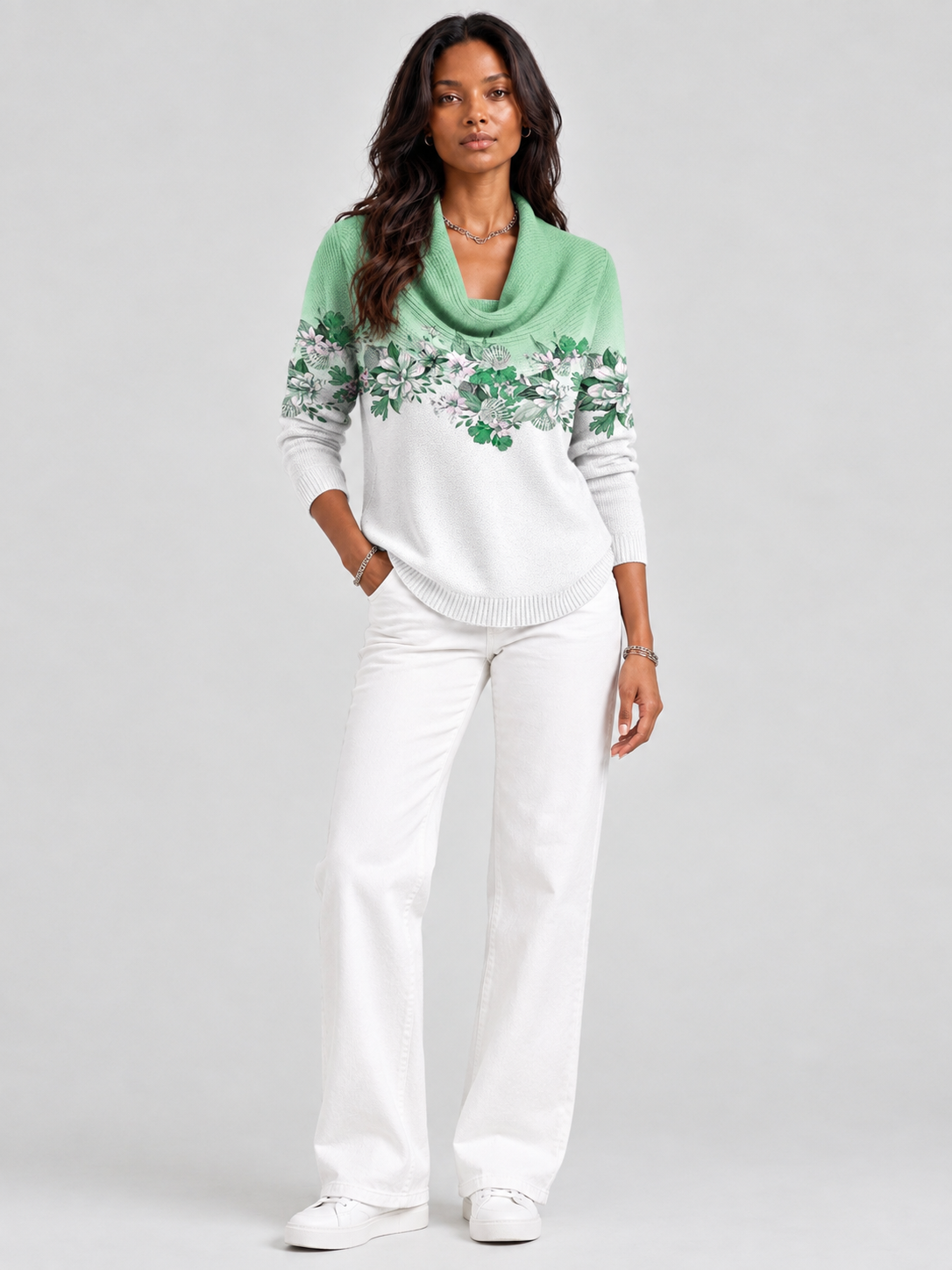 Albane™ | Pull floral avec col roulé