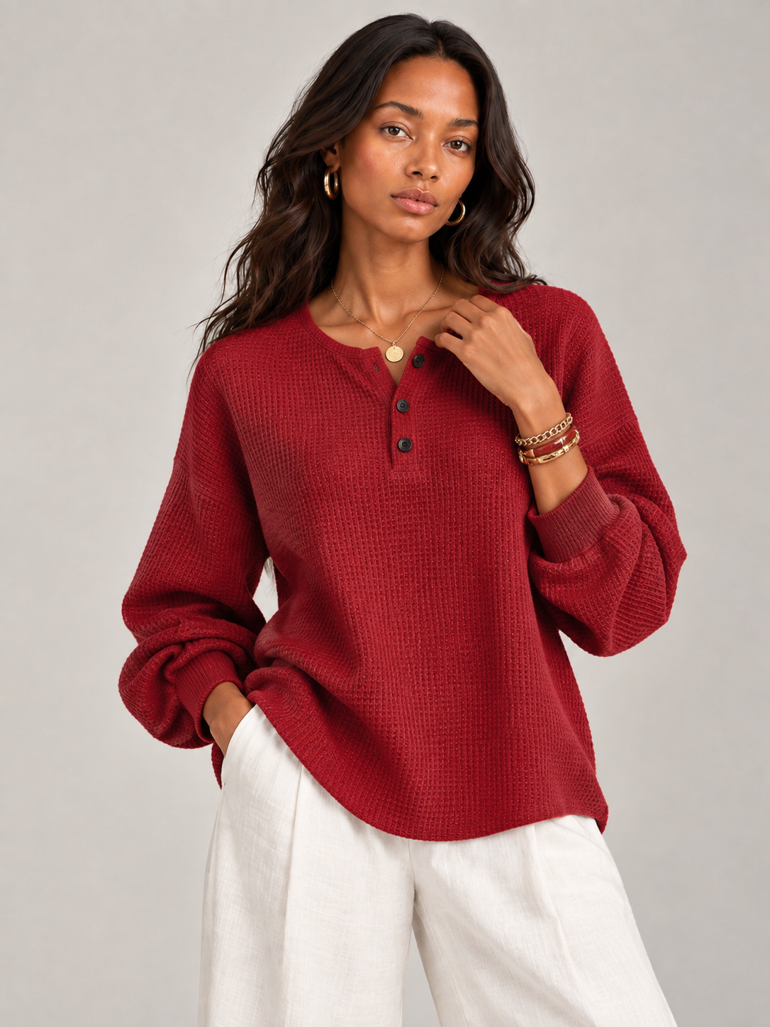 Félicité™ | Sweat-shirt Henley gaufré