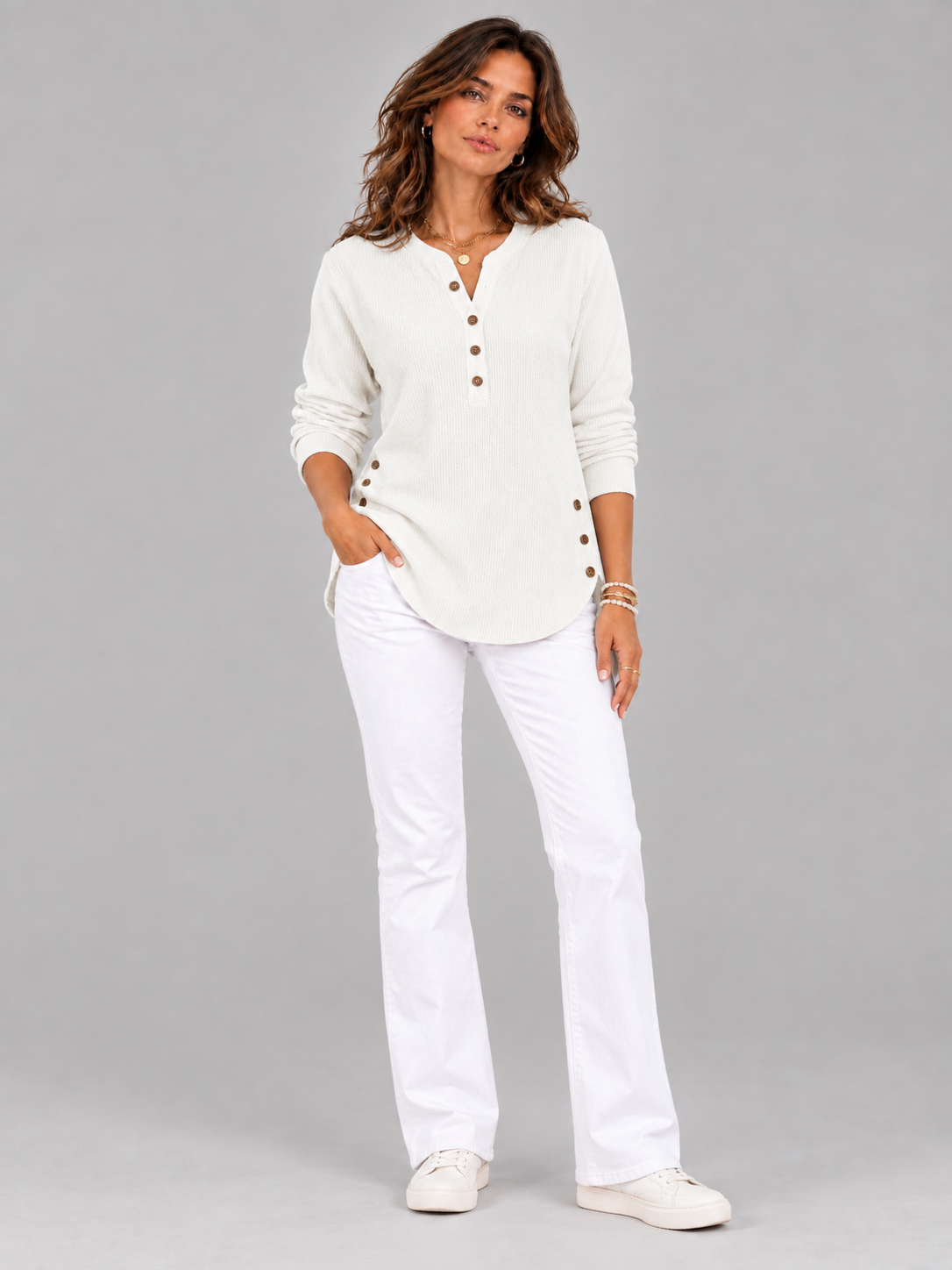 Blanche™ | Tunique Henley avec boutons