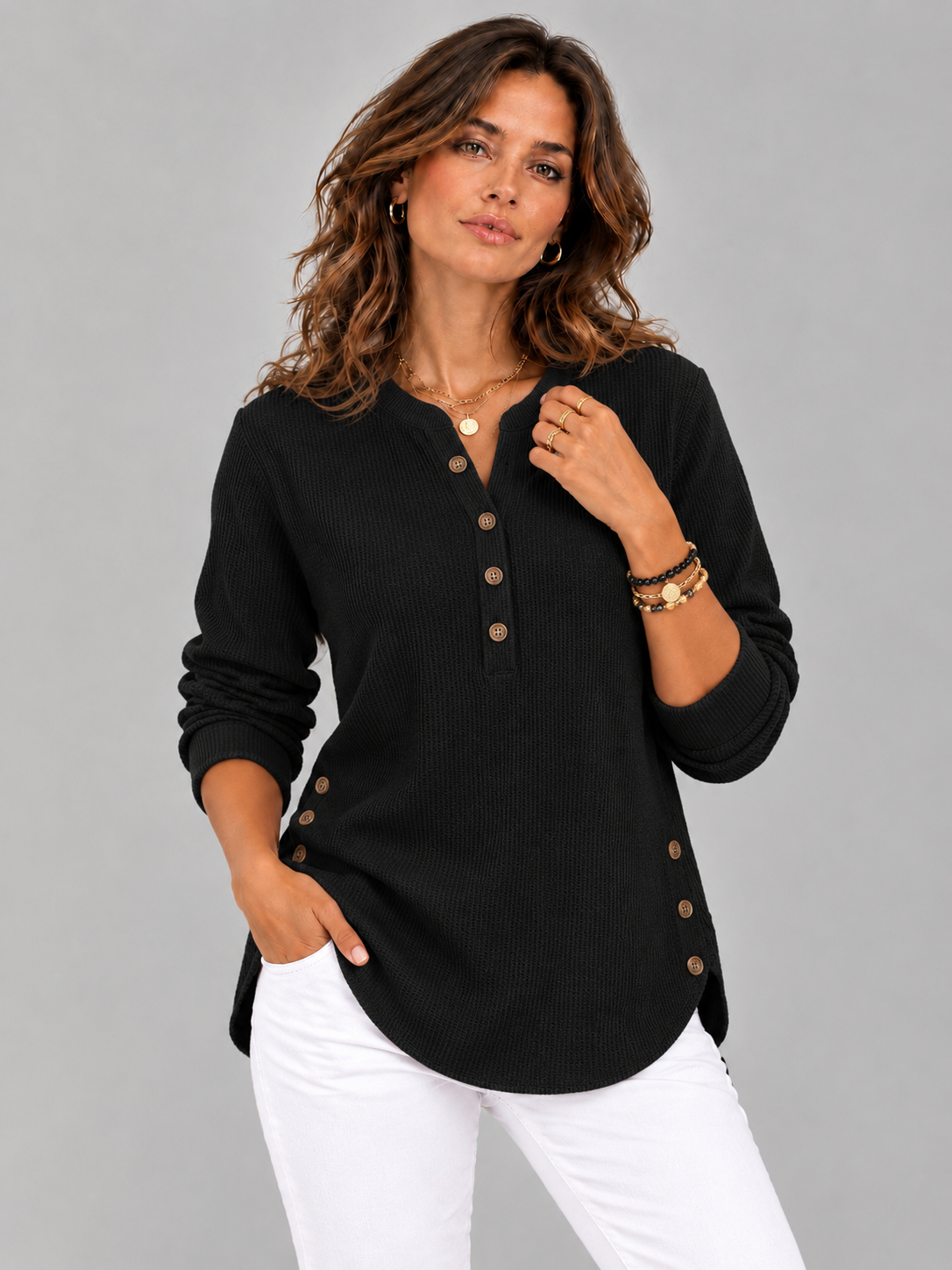 Blanche™ | Tunique Henley avec boutons