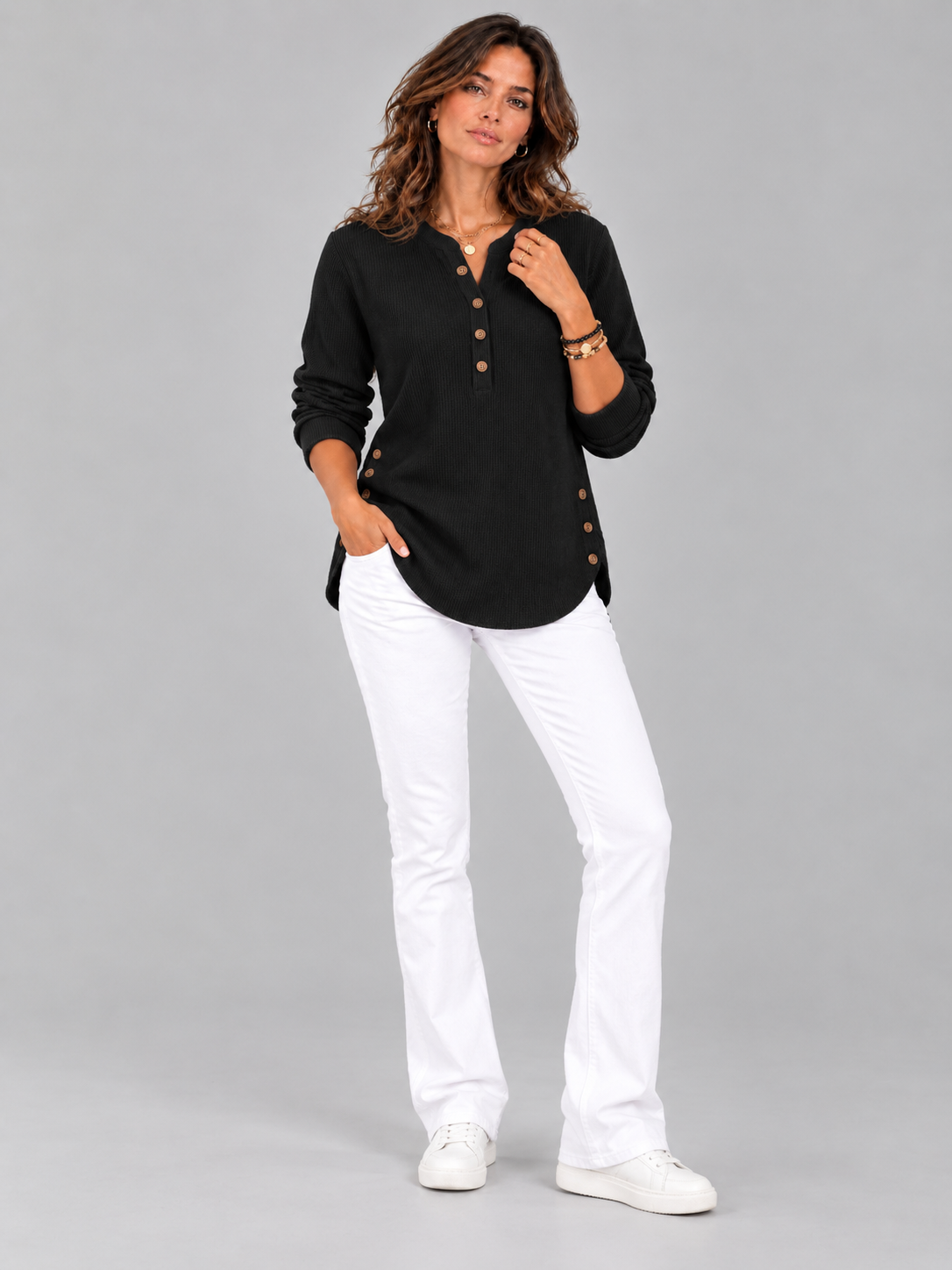 Blanche™ | Tunique Henley avec boutons