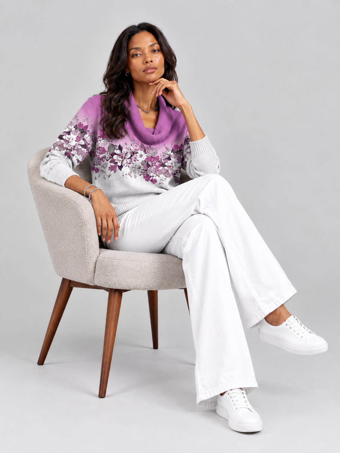 Albane™ | Pull floral avec col roulé