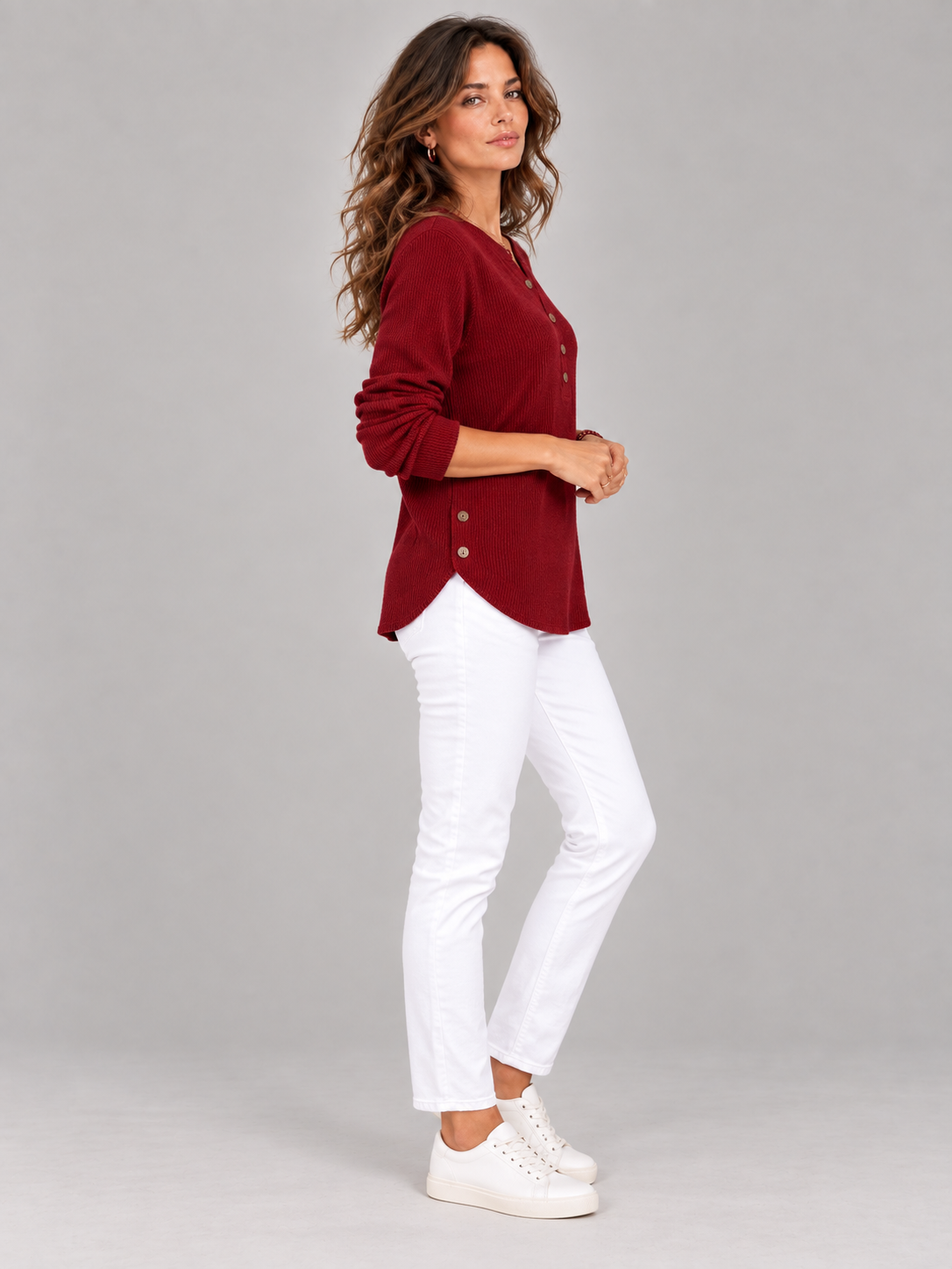 Blanche™ | Tunique Henley avec boutons
