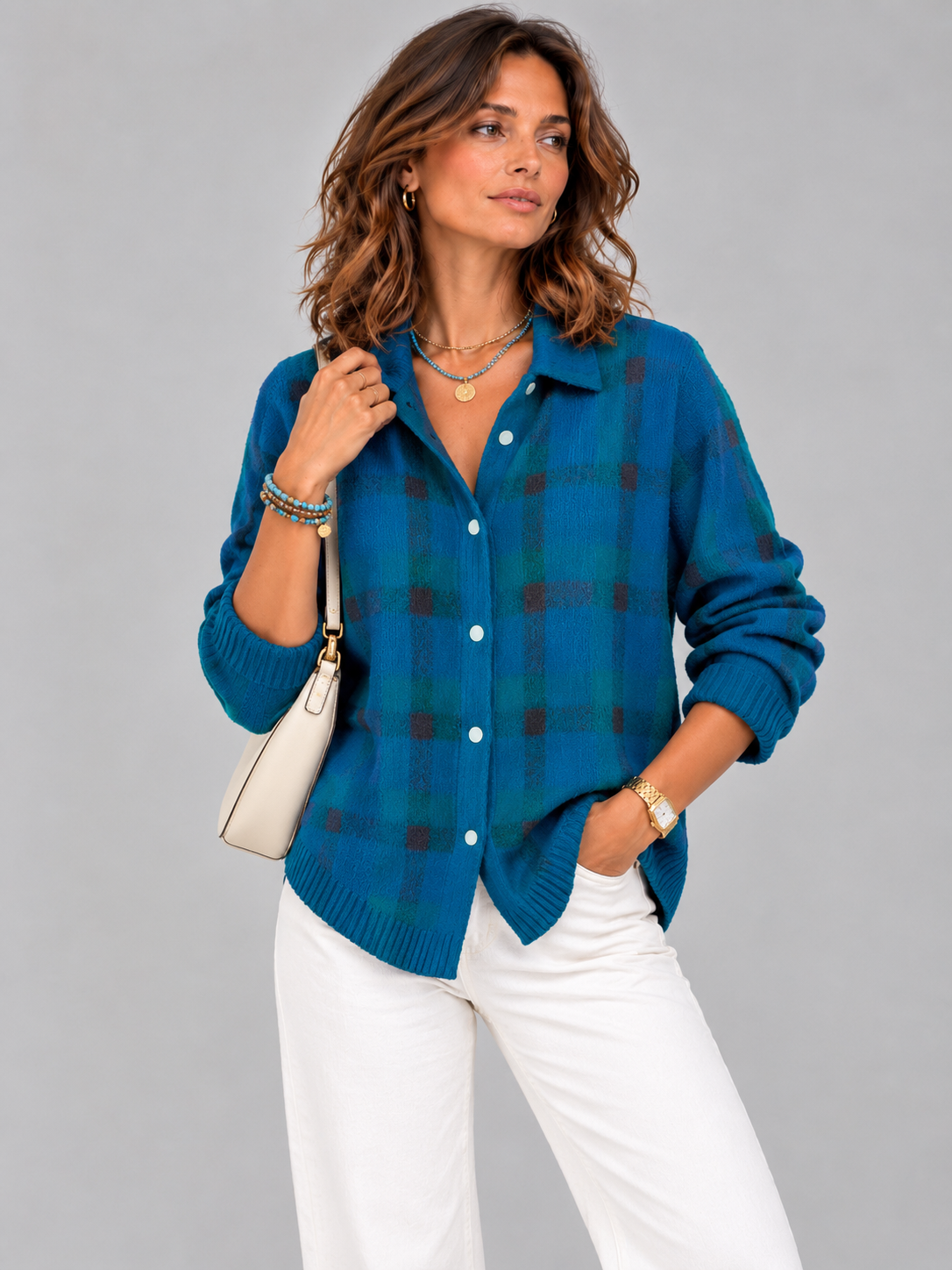 Capucine™ | Veste en tricot à carreaux