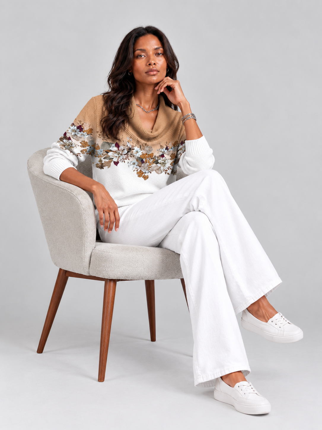 Albane™ | Pull floral avec col roulé