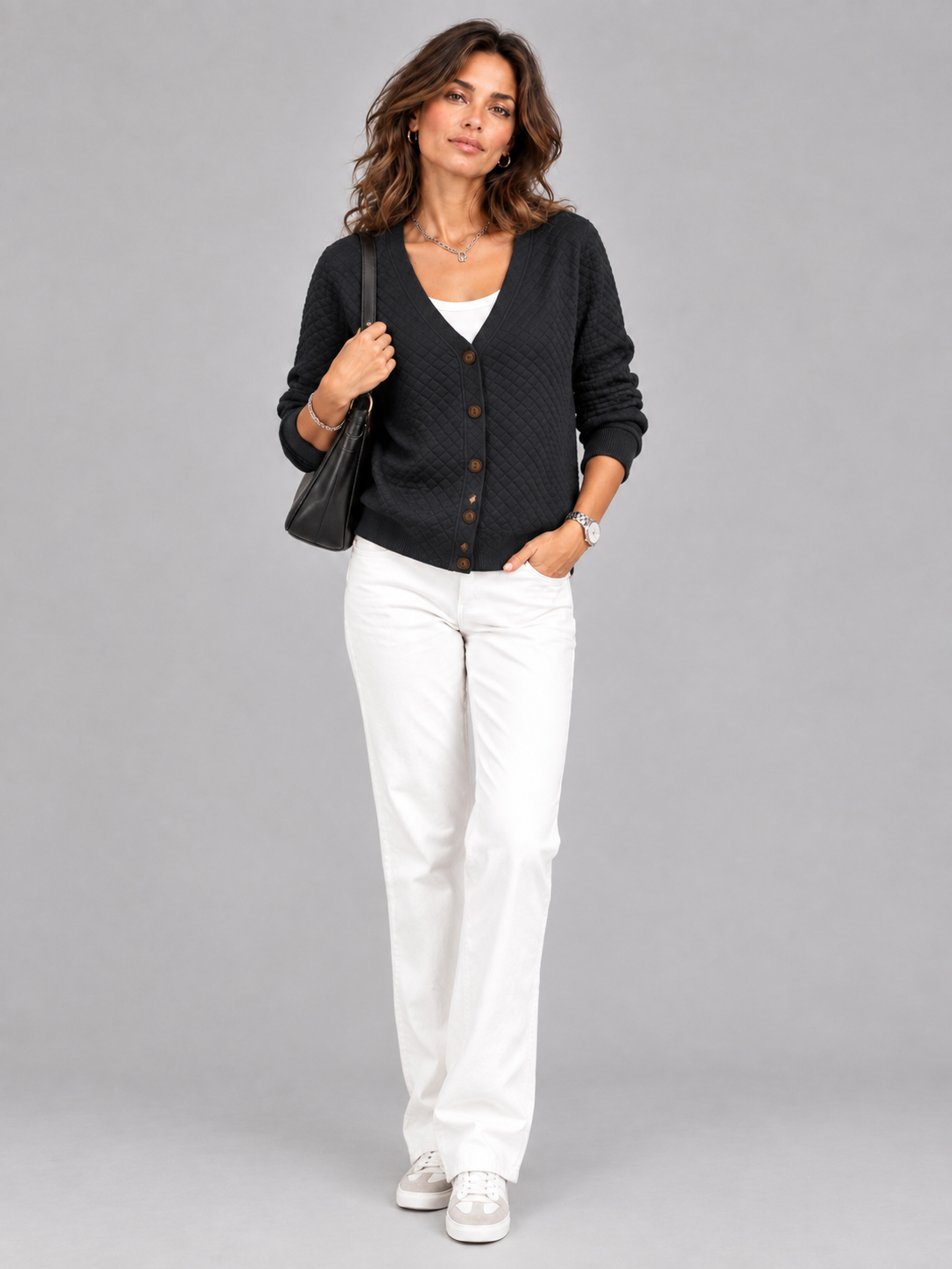 Léonie™ | Veste en tricot matelassée avec boutons