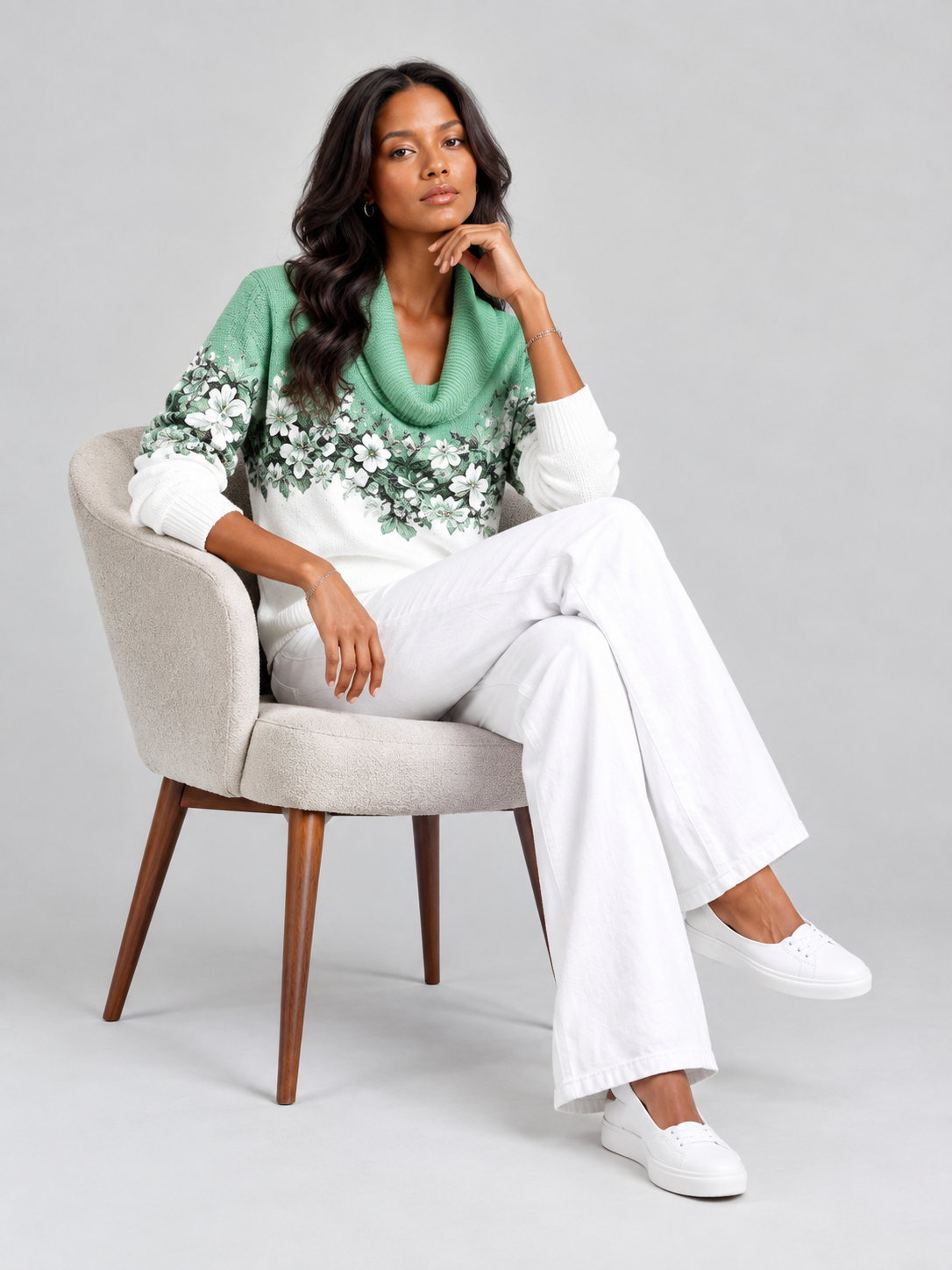 Albane™ | Pull floral avec col roulé