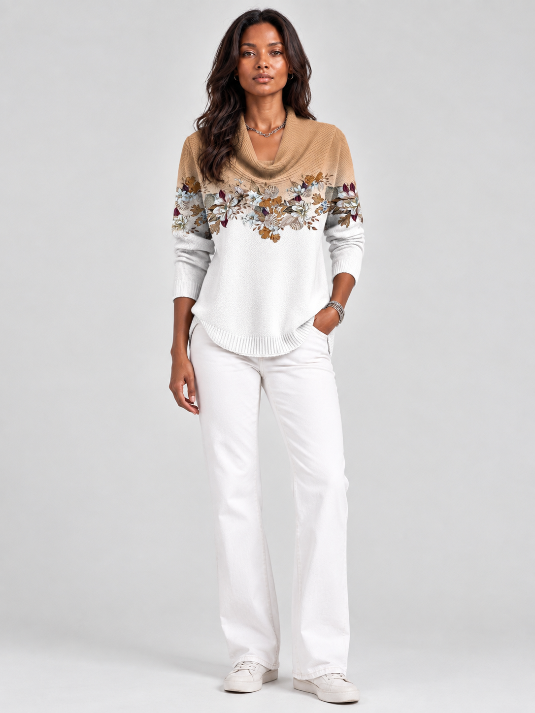 Albane™ | Pull floral avec col roulé