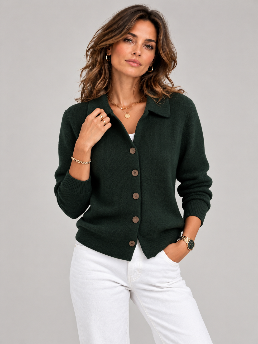 Odette™ | Veste en tricot avec col et boutons