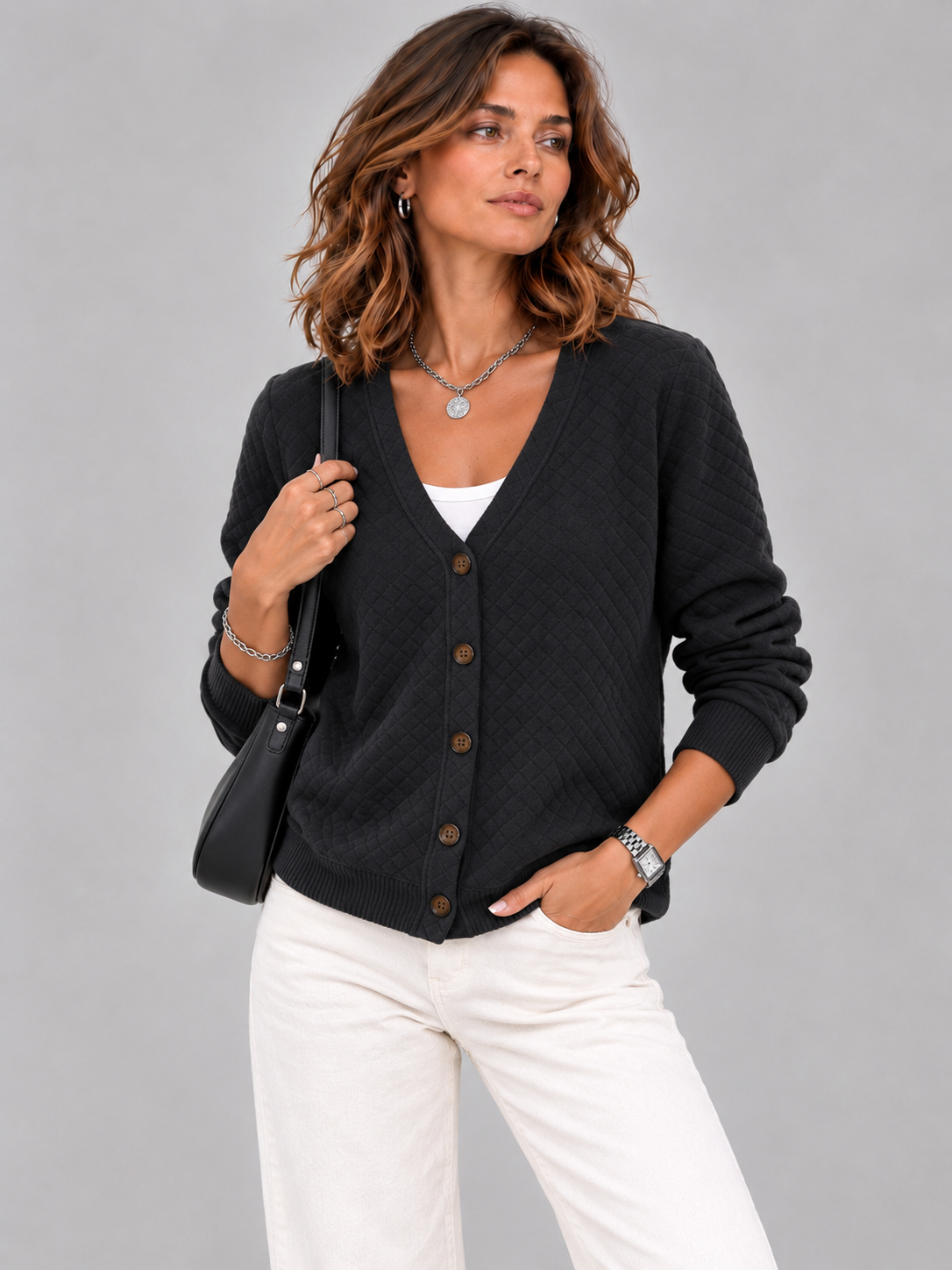 Léonie™ | Veste en tricot matelassée avec boutons