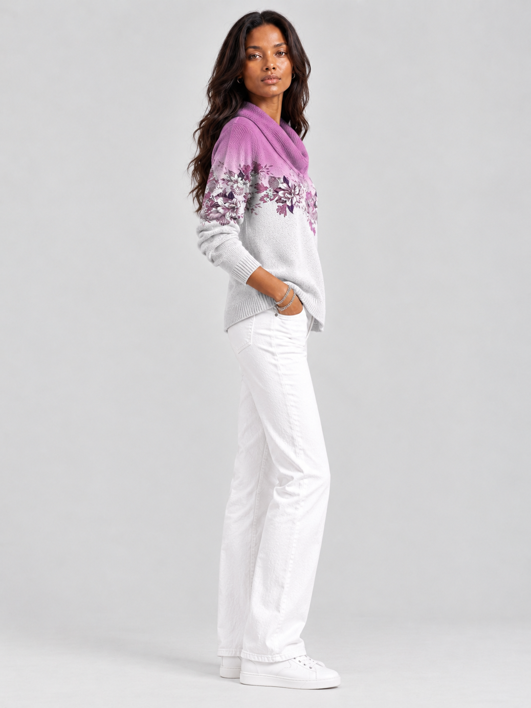 Albane™ | Pull floral avec col roulé
