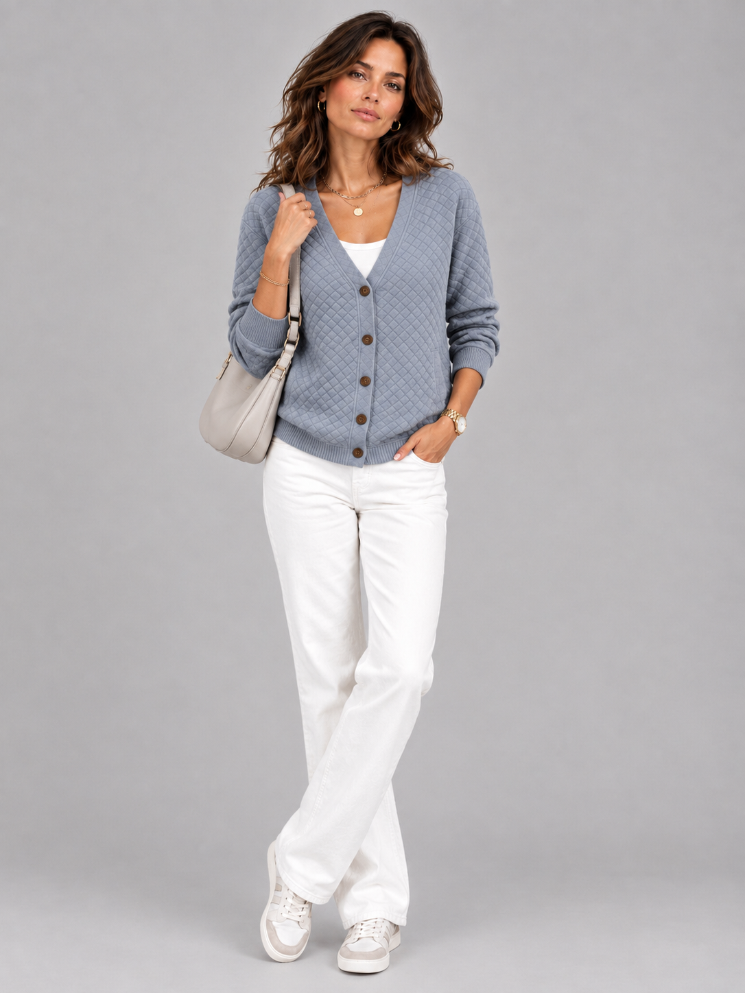 Léonie™ | Veste en tricot matelassée avec boutons