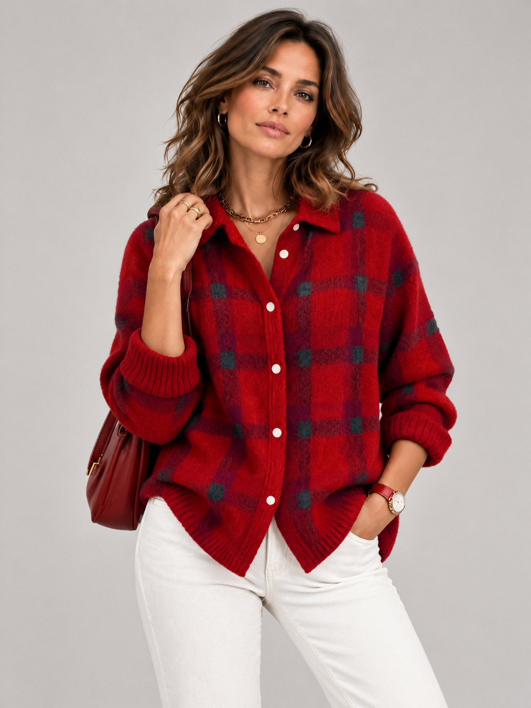 Capucine™ | Veste en tricot à carreaux