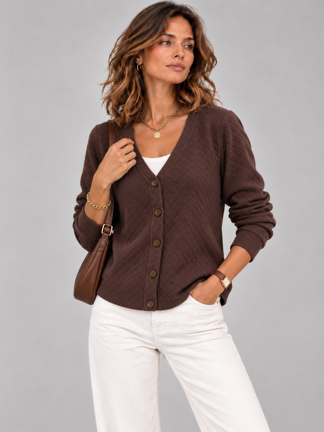 Léonie™ | Veste en tricot matelassée avec boutons