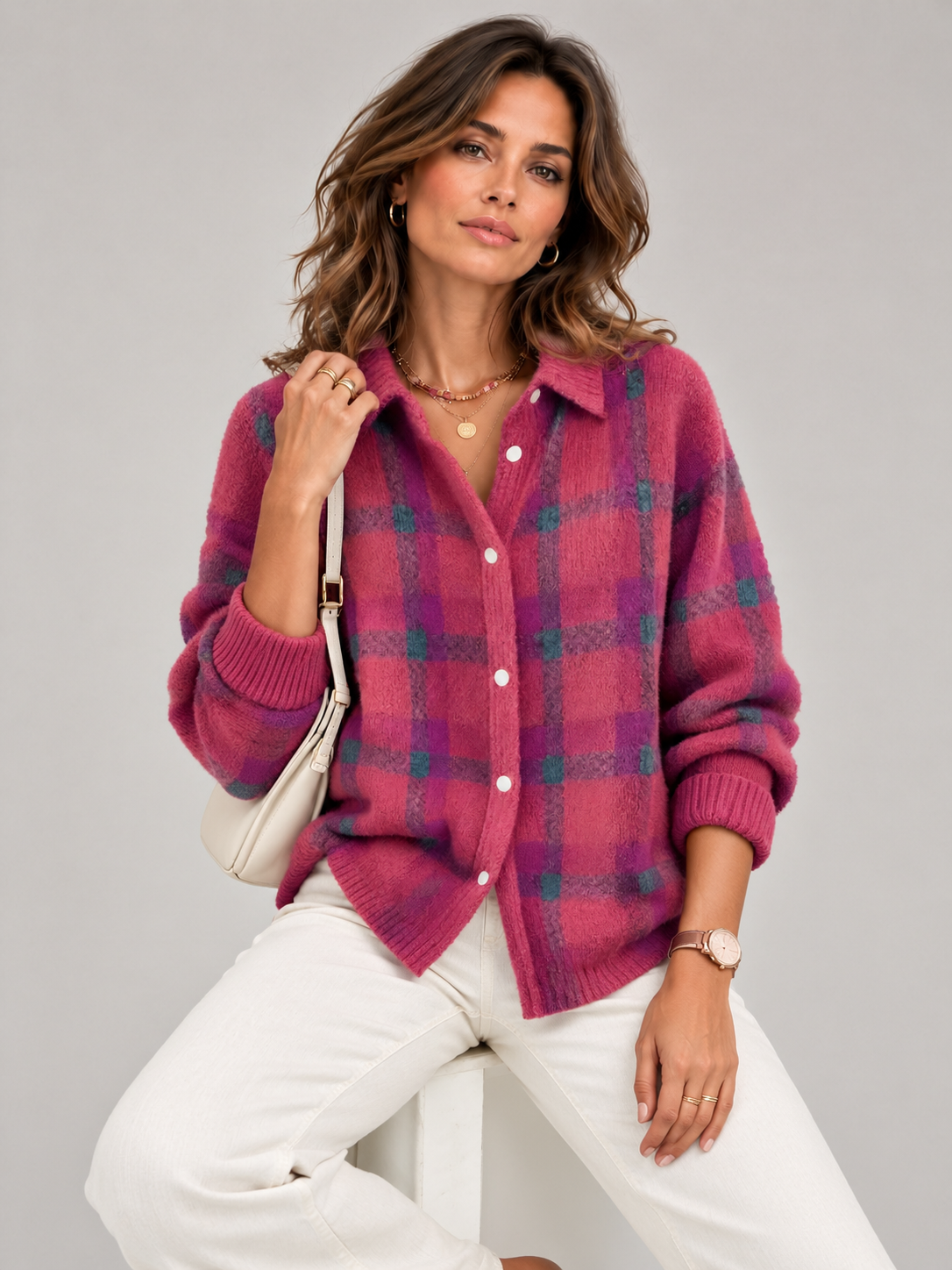Capucine™ | Veste en tricot à carreaux