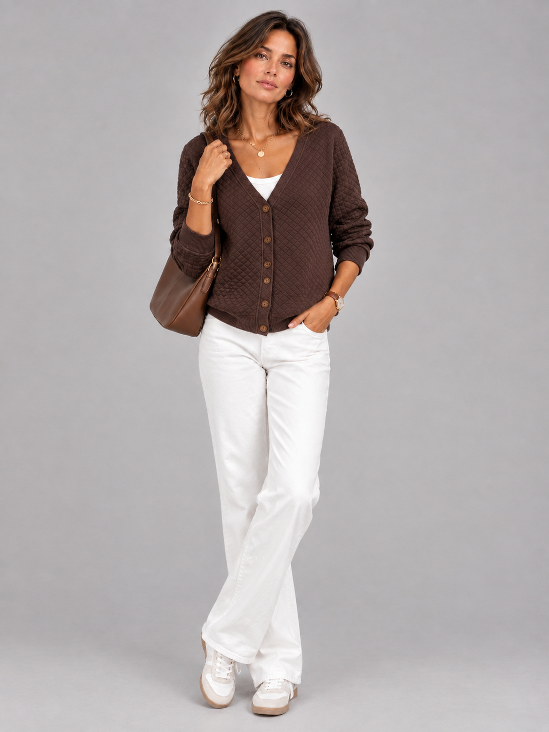 Léonie™ | Veste en tricot matelassée avec boutons