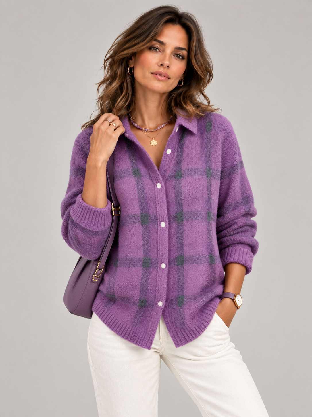 Capucine™ | Veste en tricot à carreaux