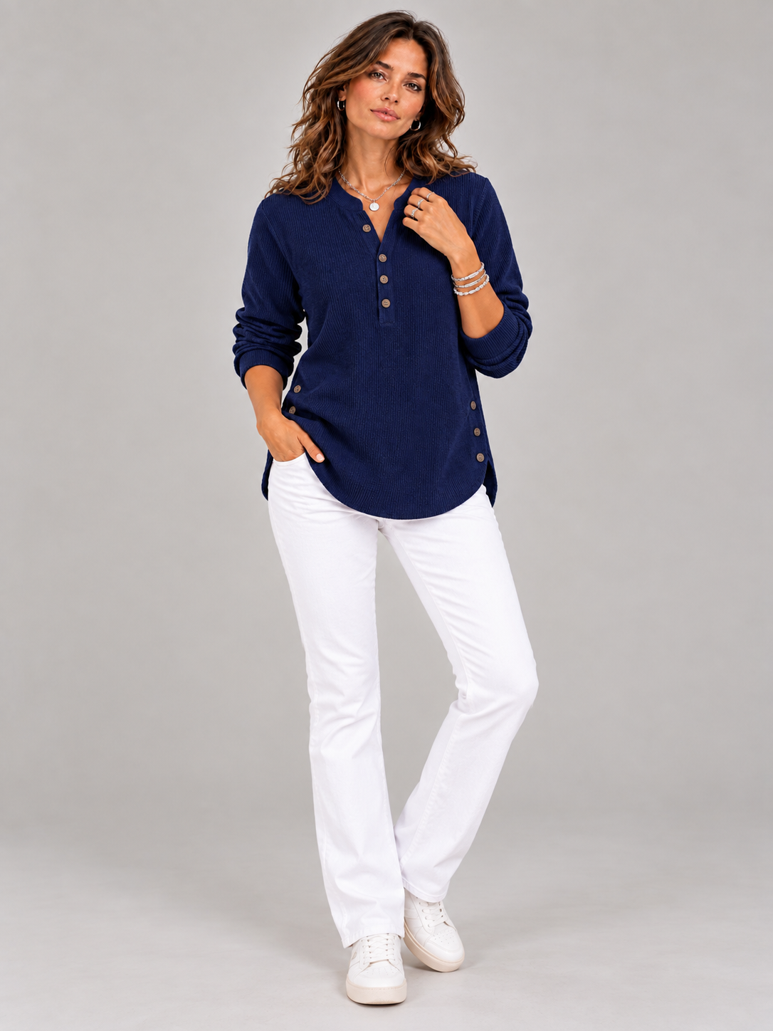 Blanche™ | Tunique Henley avec boutons