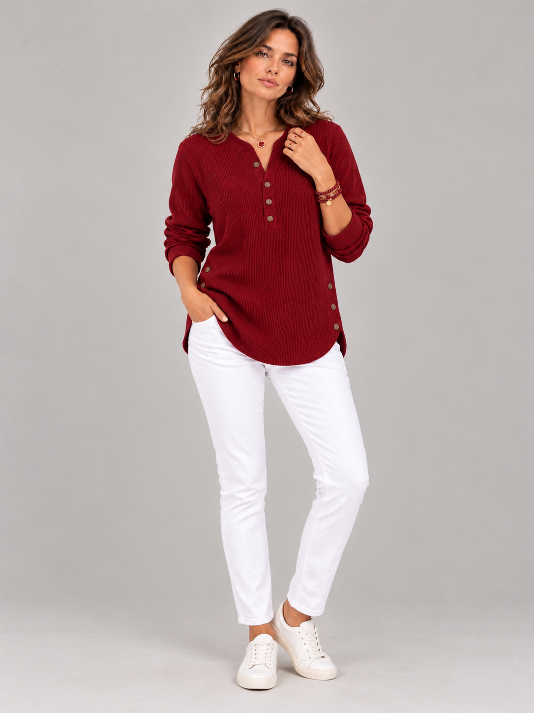 Blanche™ | Tunique Henley avec boutons