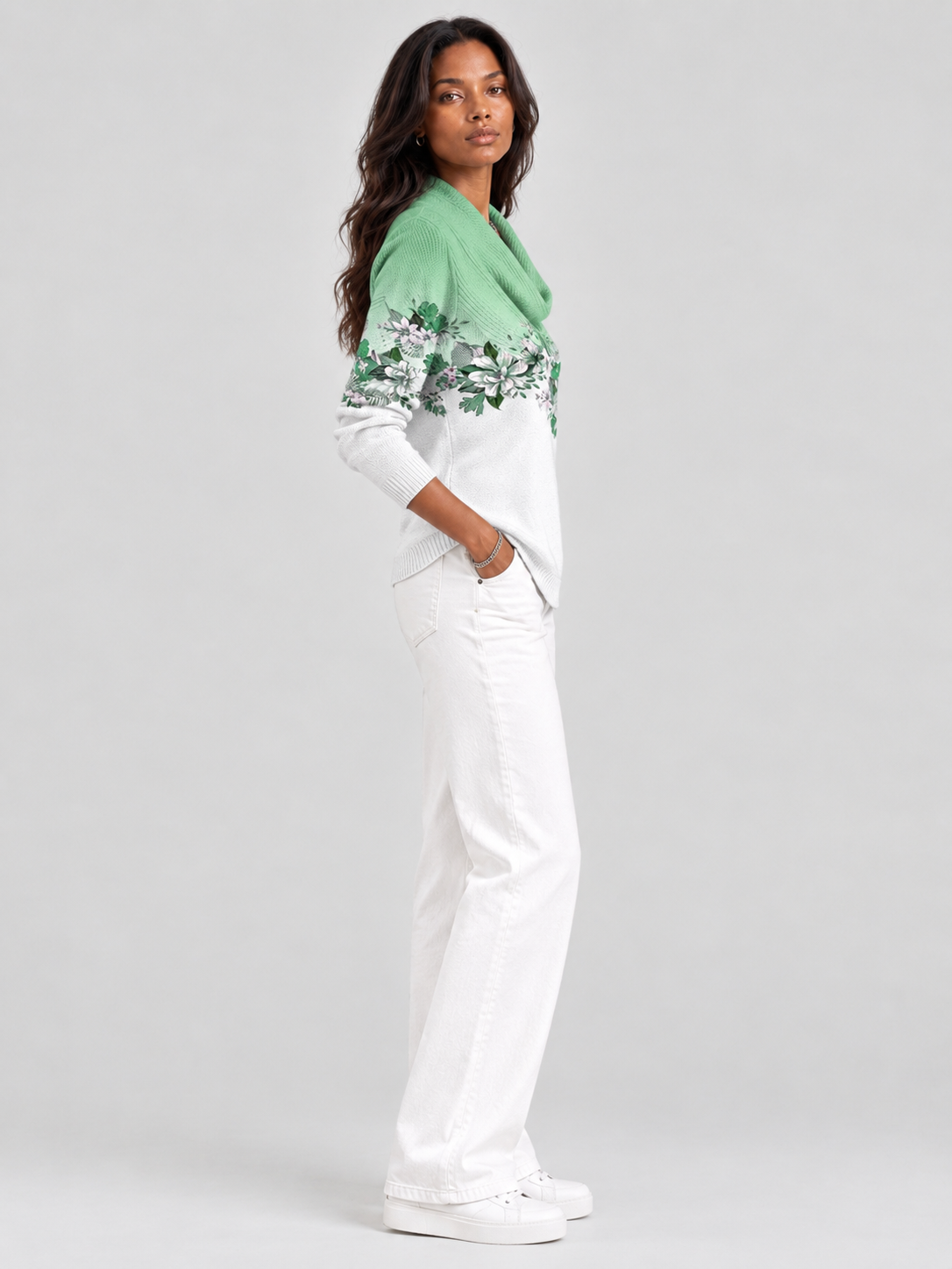Albane™ | Pull floral avec col roulé