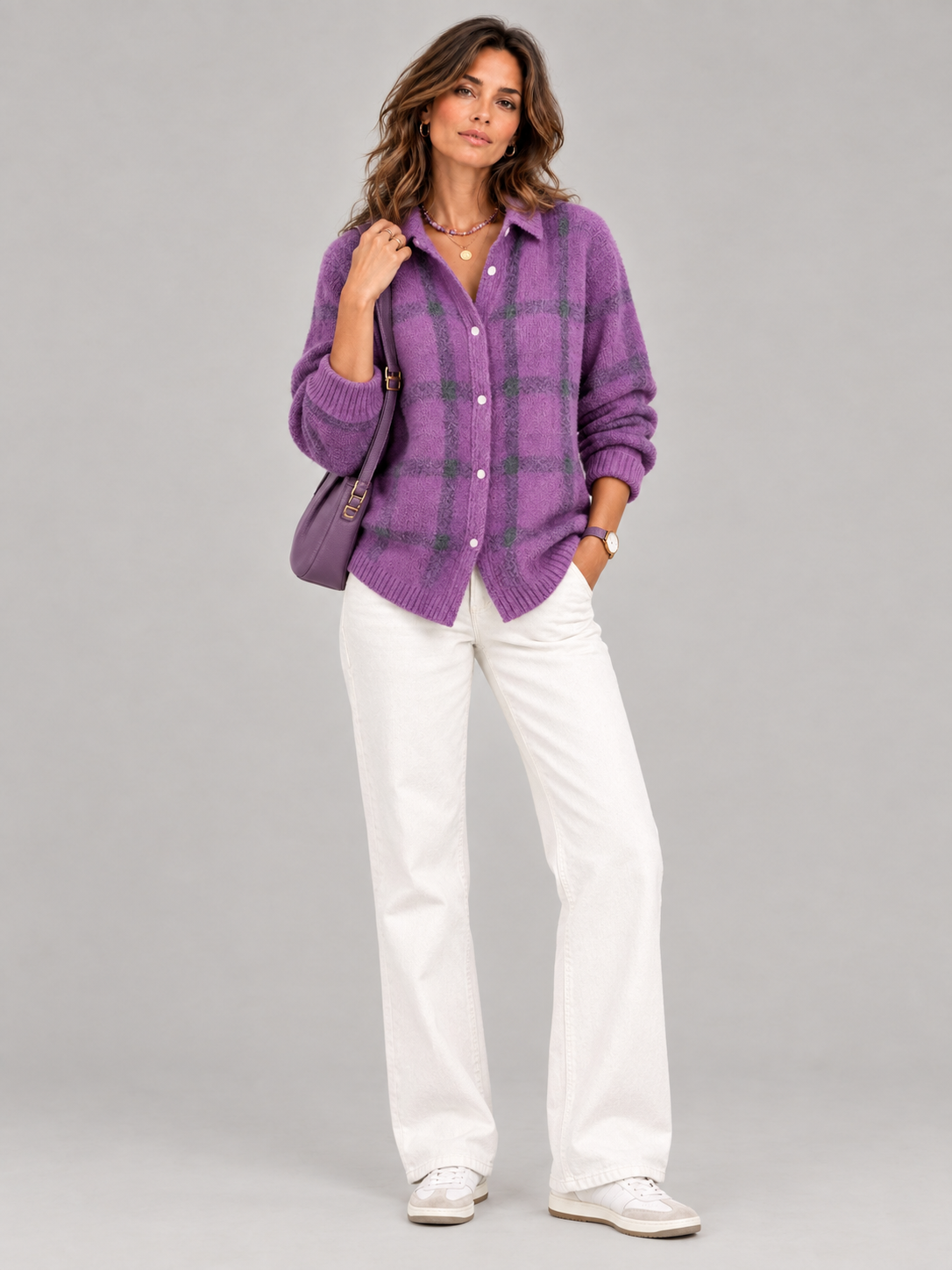 Capucine™ | Veste en tricot à carreaux