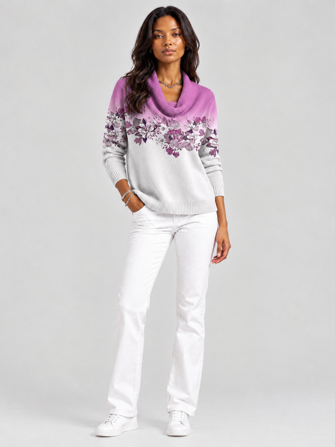Albane™ | Pull floral avec col roulé