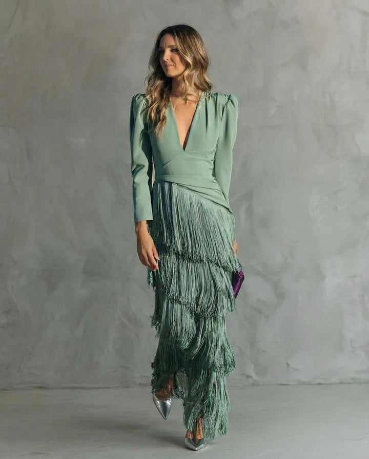 Léa | Robe élégante à franges avec coupe ajustée