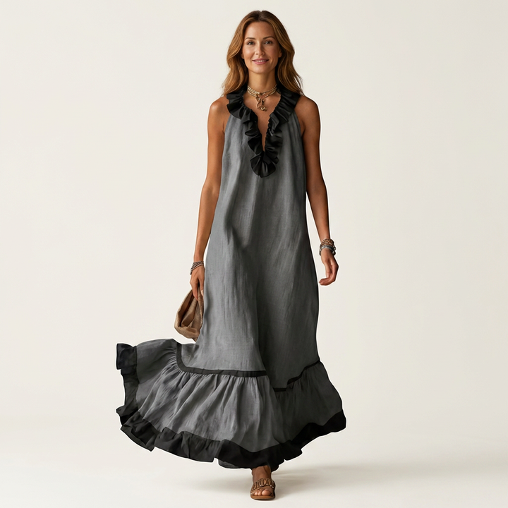 Ariane™ | Robe longue sans manches à volants contrastés