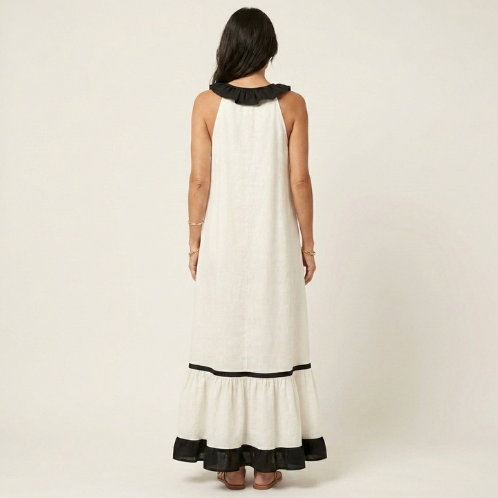 Ariane™ | Robe longue sans manches à volants contrastés