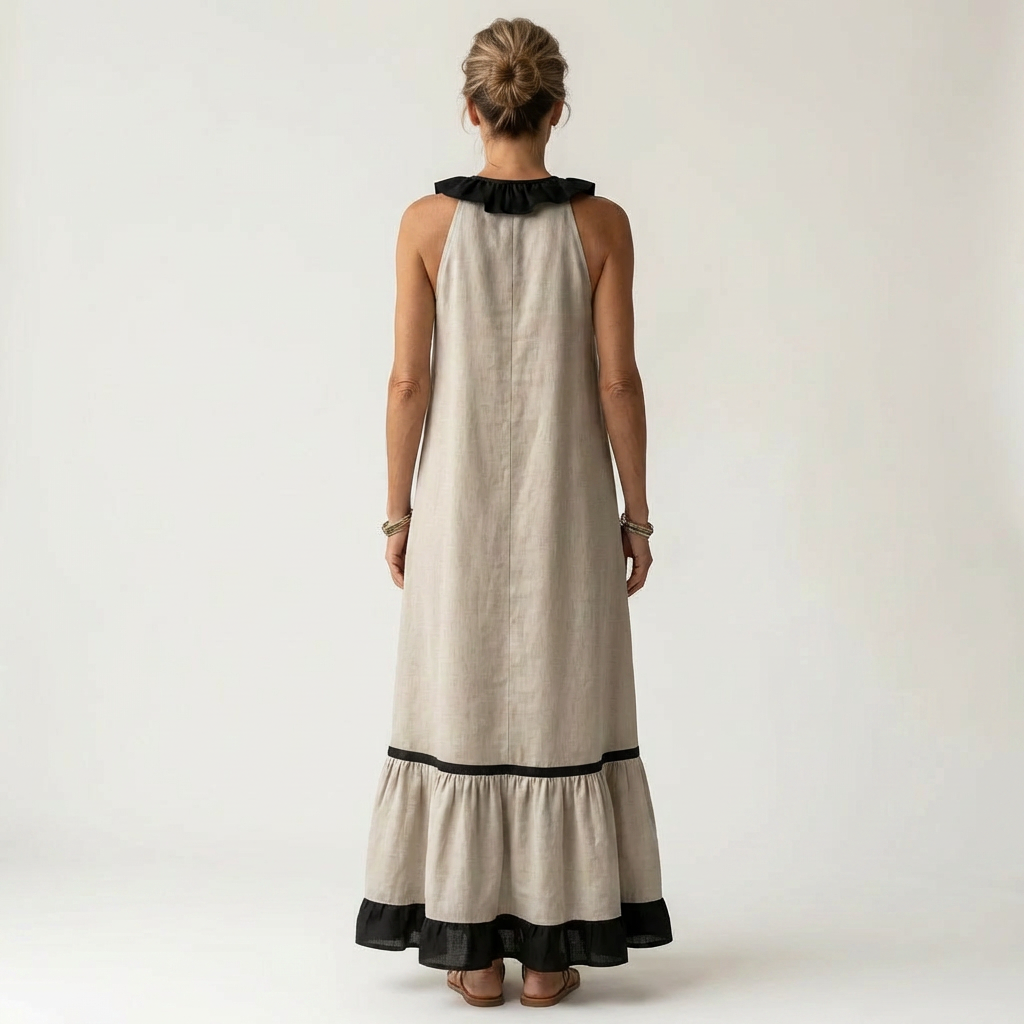Ariane™ | Robe longue sans manches à volants contrastés