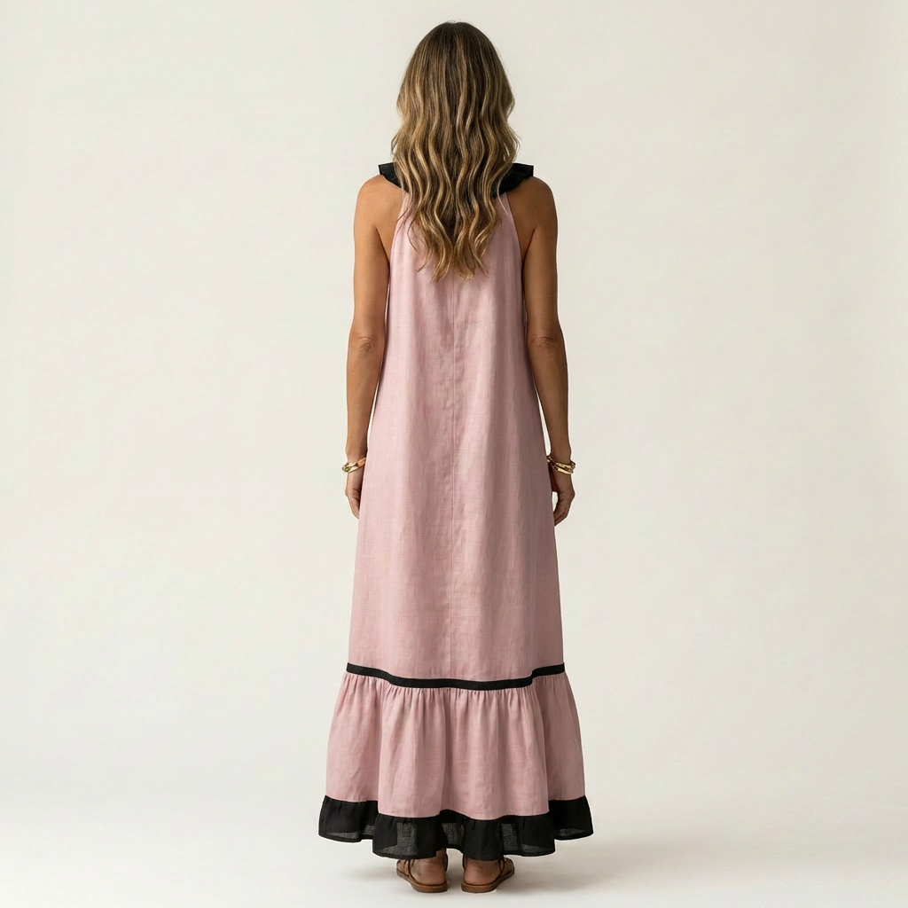Ariane™ | Robe longue sans manches à volants contrastés