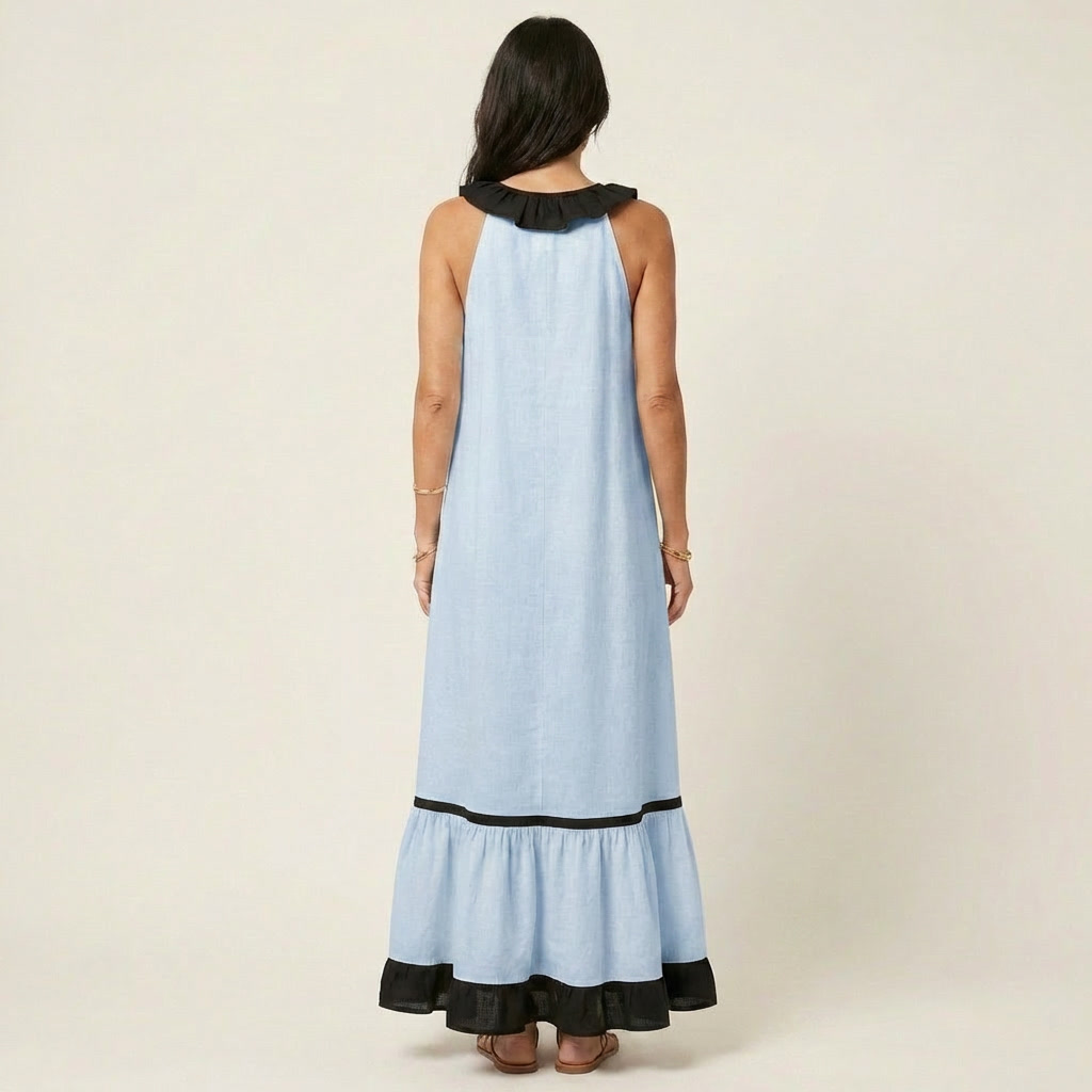 Ariane™ | Robe longue sans manches à volants contrastés