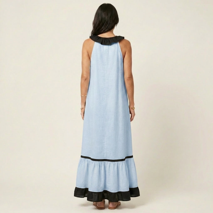 Ariane™ | Robe longue sans manches à volants contrastés