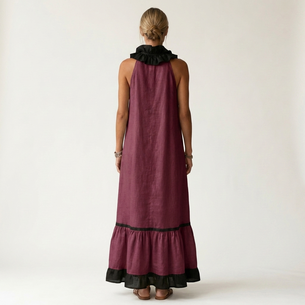 Ariane™ | Robe longue sans manches à volants contrastés
