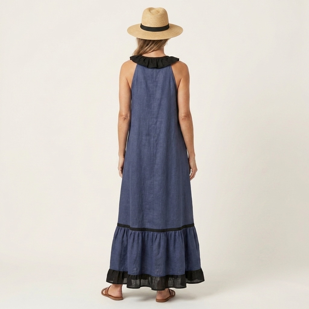 Ariane™ | Robe longue sans manches à volants contrastés