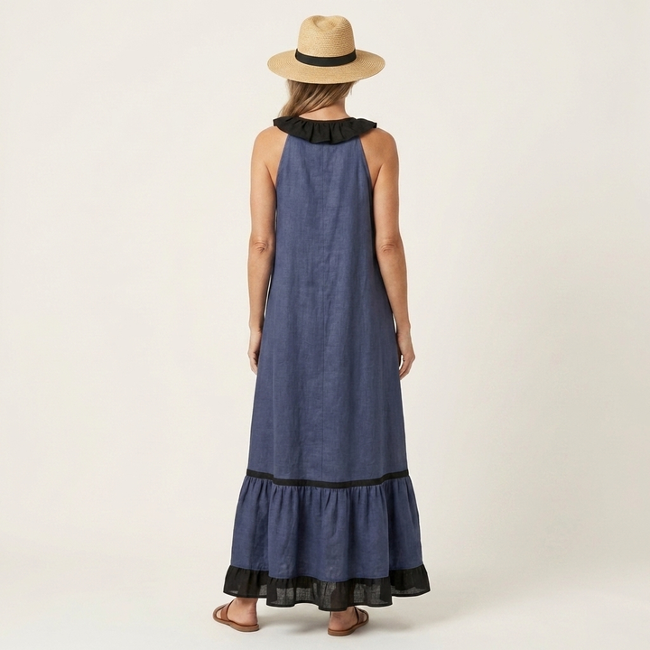 Ariane™ | Robe longue sans manches à volants contrastés