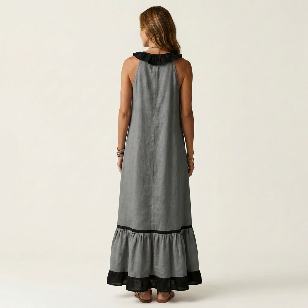 Ariane™ | Robe longue sans manches à volants contrastés