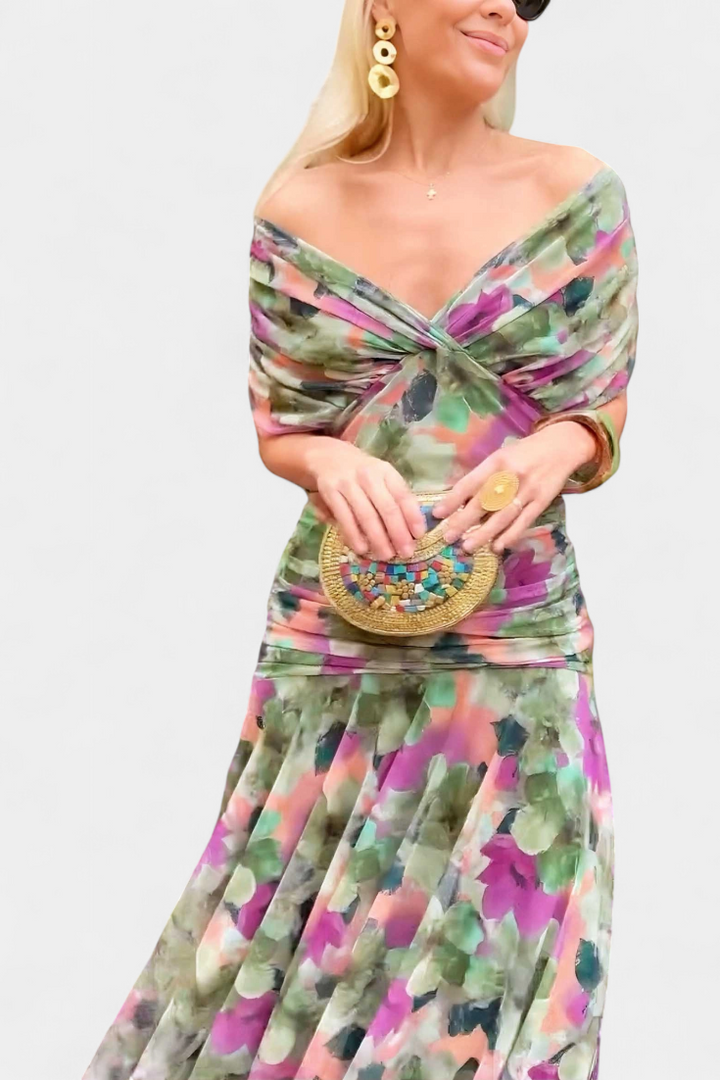 Robe Longue Alondra avec Imprimé Floral Féerique et Décolleté en V
