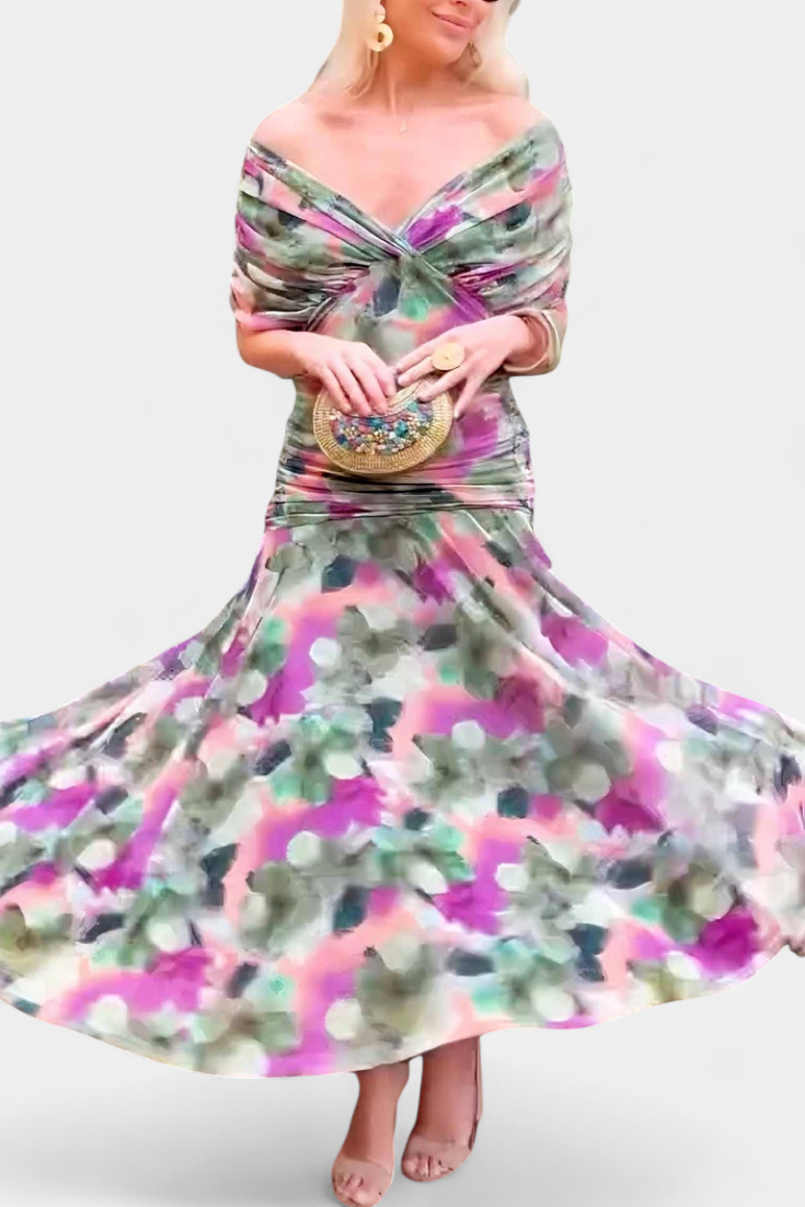 Robe Longue Alondra avec Imprimé Floral Féerique et Décolleté en V
