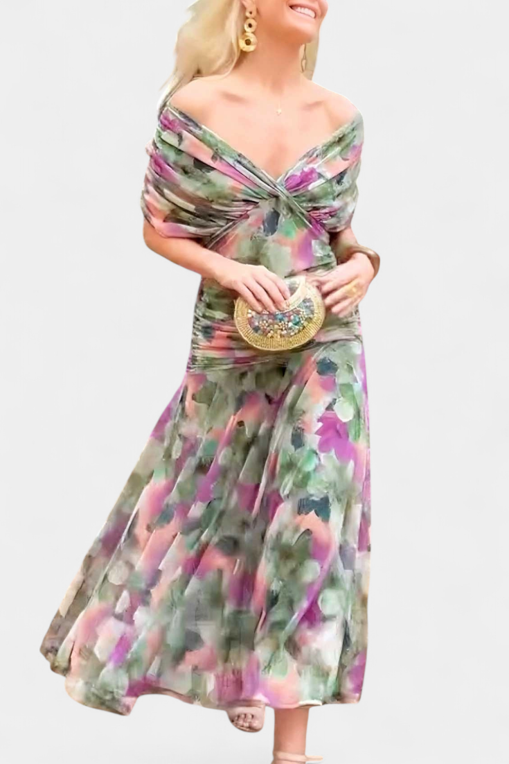 Robe Longue Alondra avec Imprimé Floral Féerique et Décolleté en V